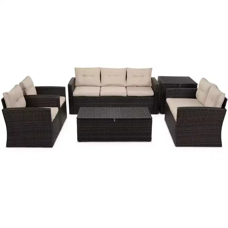 5 Piece Conversation Patio Sets with Cushions, Storage Coffee Table and Side Table