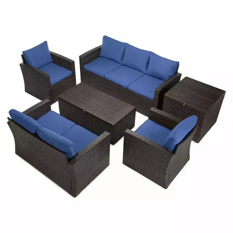 5-teiliges Terrassen-Sitzgruppen-Set mit Polstern, Aufbewahrungs-Couchtisch und Beistelltisch