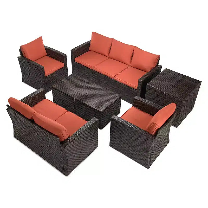 5-teiliges Terrassen-Sitzgruppen-Set mit Polstern, Aufbewahrungs-Couchtisch und Beistelltisch