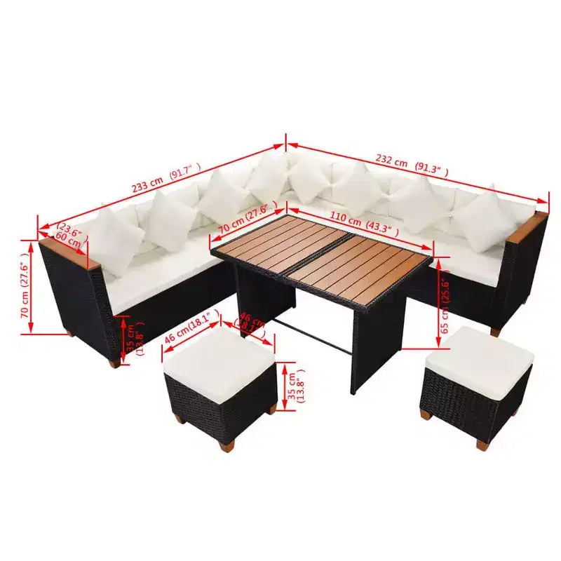 vidaXL Patio Furniture Set Set of 7 Black and Cream