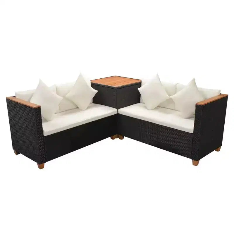 vidaXL 4 Piece Lounge Set - Poly Rattan Patio Furniture with Cushions and Storage Box, Perfect for Garden/Patio, Black and Cream White