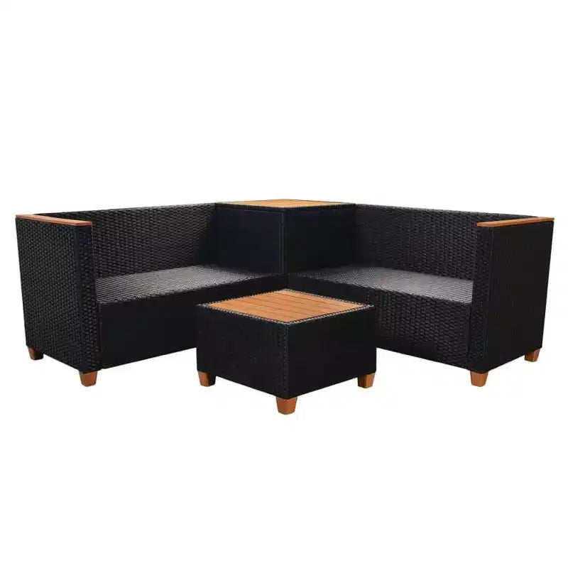 vidaXL 4 Piece Lounge Set - Poly Rattan Patio Furniture with Cushions and Storage Box, Perfect for Garden/Patio, Black and Cream White