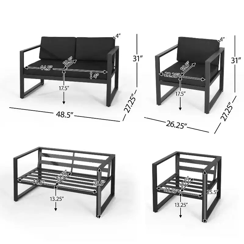 Christopher Knight Home Perry 3 Piece Outdoor Aluminum Chat Set with Water-Resistant Cushions