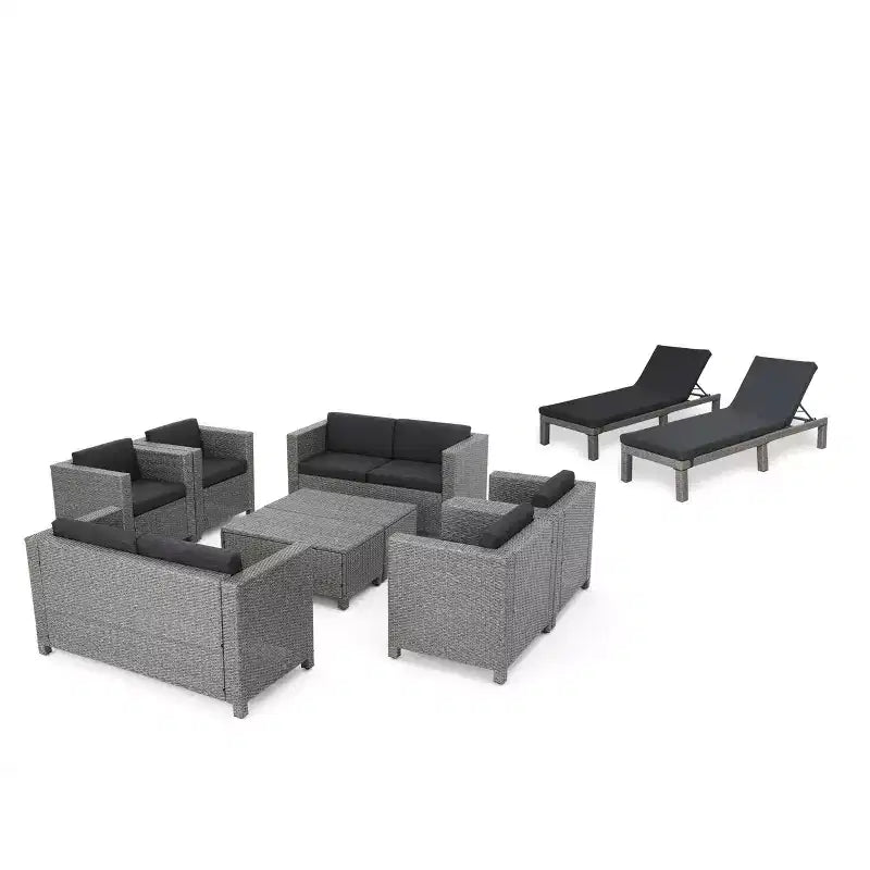 Christopher Knight Home Puerta 10 Piece Outdoor Wicker Chat Set with Water-Resistant Cushions