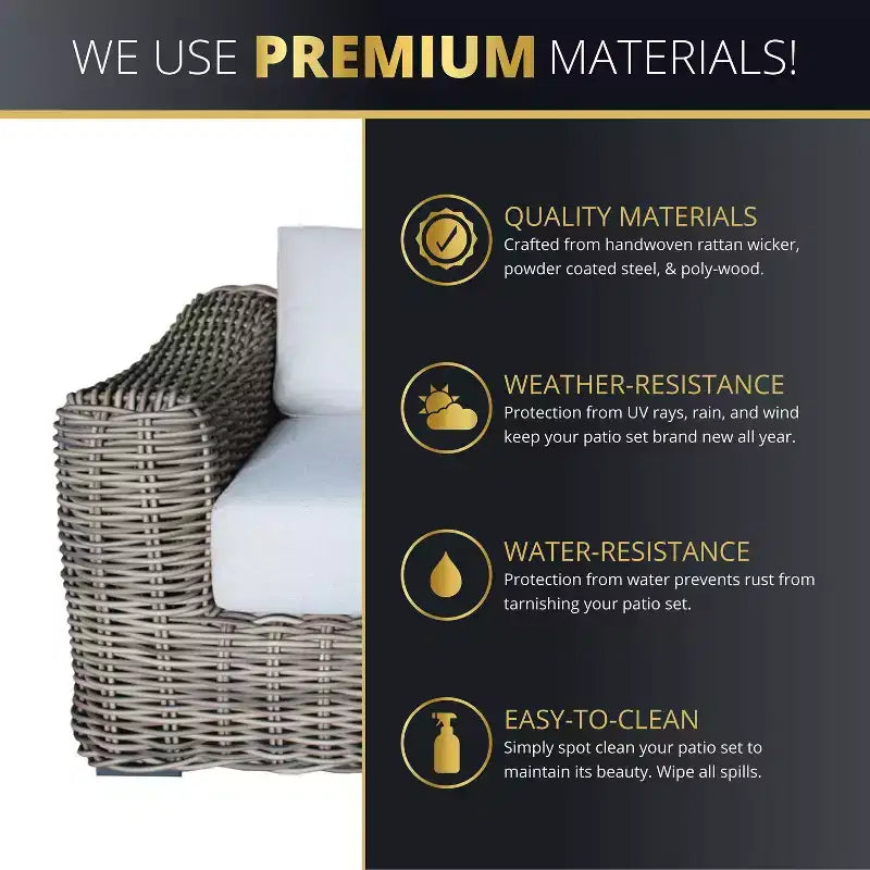Kinger Home Hawaii 4-Piece Wicker Patio Furniture Set, Outdoor Conversation Patio Set with Deep Seating