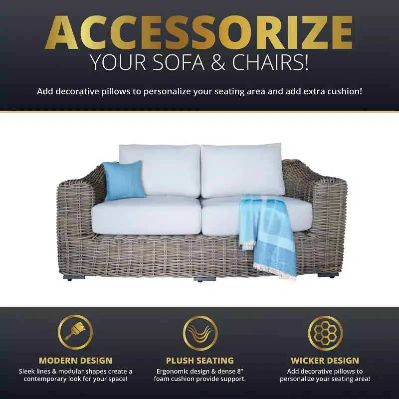Kinger Home Hawaii 4-Piece Wicker Patio Furniture Set, Outdoor Conversation Patio Set with Deep Seating