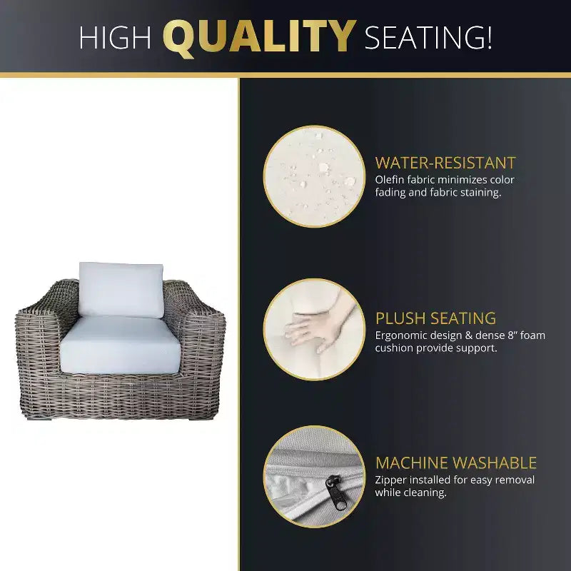 Kinger Home Hawaii 4-Piece Wicker Patio Furniture Set, Outdoor Conversation Patio Set with Deep Seating