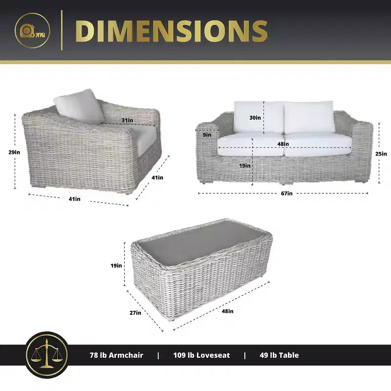 Kinger Home Hawaii 4-Piece Wicker Patio Furniture Set, Outdoor Conversation Patio Set with Deep Seating