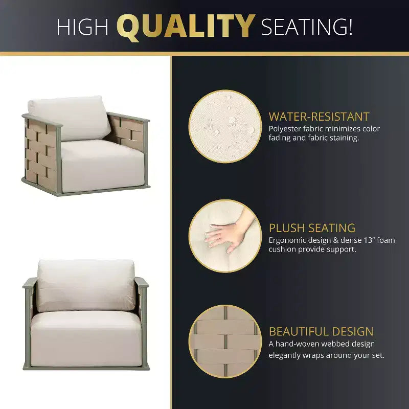 Kinger Home Komodo 4-Piece Patio Furniture Set, Outdoor Conversation Set with Cushioned