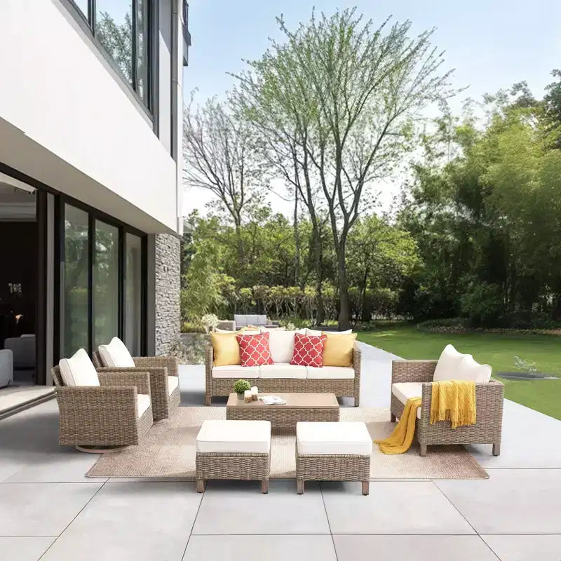 7 - Piece Patio Conversation Set With Swivel Chairs and Coffee Table