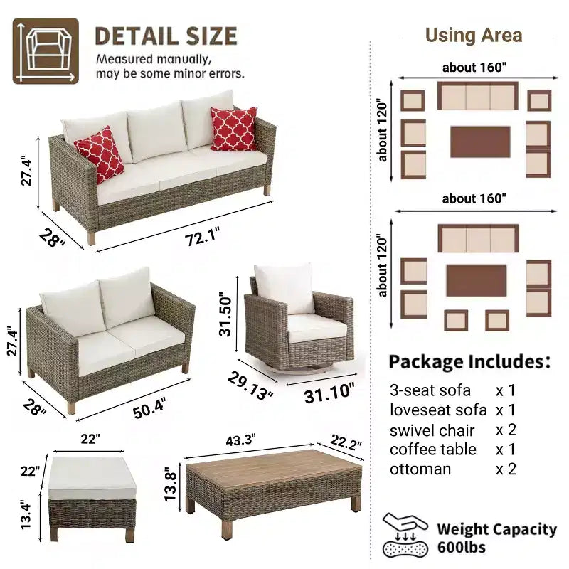 7 - Piece Patio Conversation Set With Swivel Chairs and Coffee Table