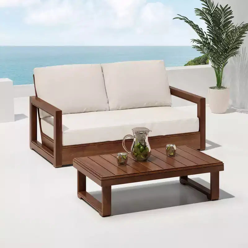 Christopher Knight Home Zip Outdoor Acacia Wood Loveseat and Coffee Table Set with Cushions