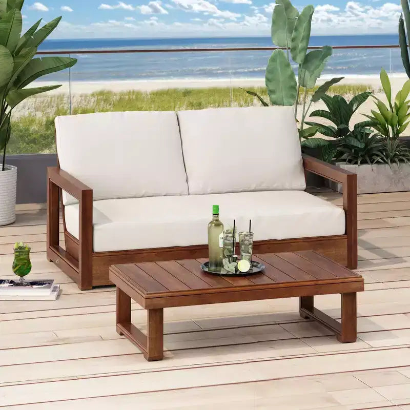 Christopher Knight Home Zip Outdoor-Loveseat aus Akazienholz und Couchtisch-Set mit Kissen