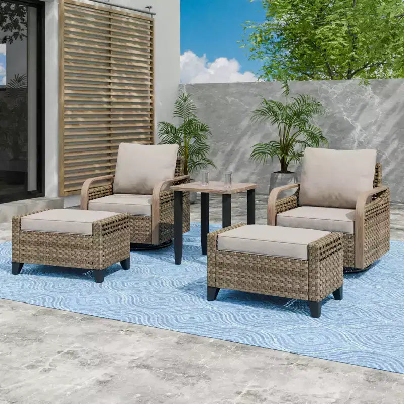 EAGLE PEAK Wicker Bistro Table and Chairs, Outdoor Patio Furniture, Swivel Rocking Chairs Ottomans & Table, 5 Piece Set