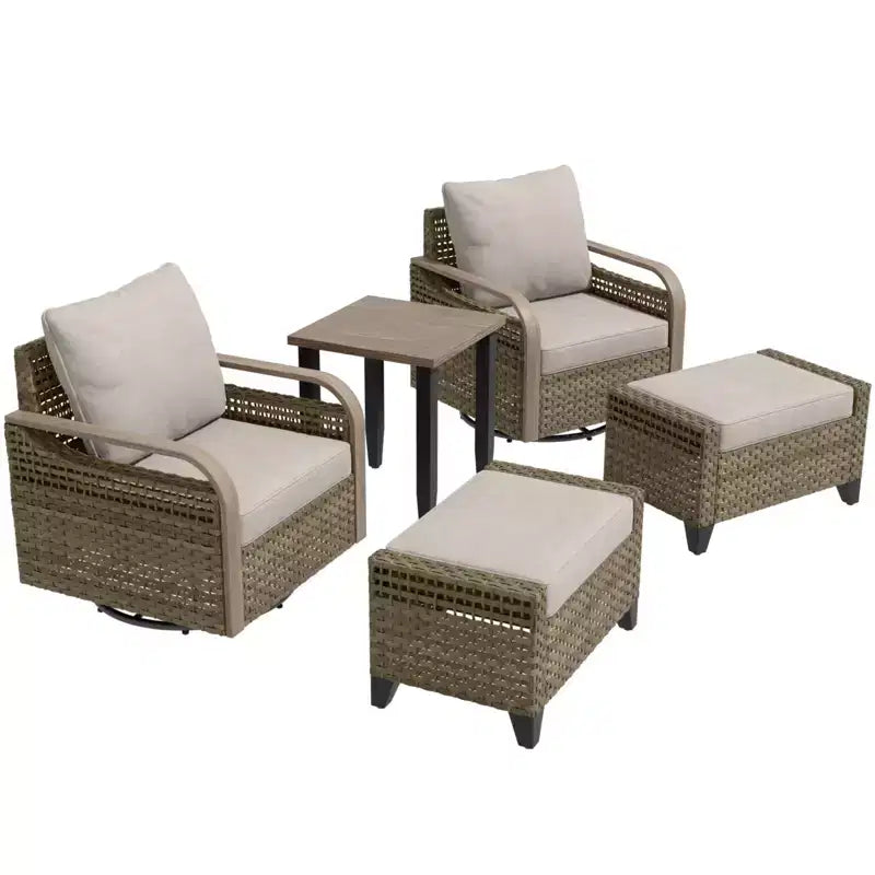 EAGLE PEAK Wicker Bistro Table and Chairs, Outdoor Patio Furniture, Swivel Rocking Chairs Ottomans & Table, 5 Piece Set