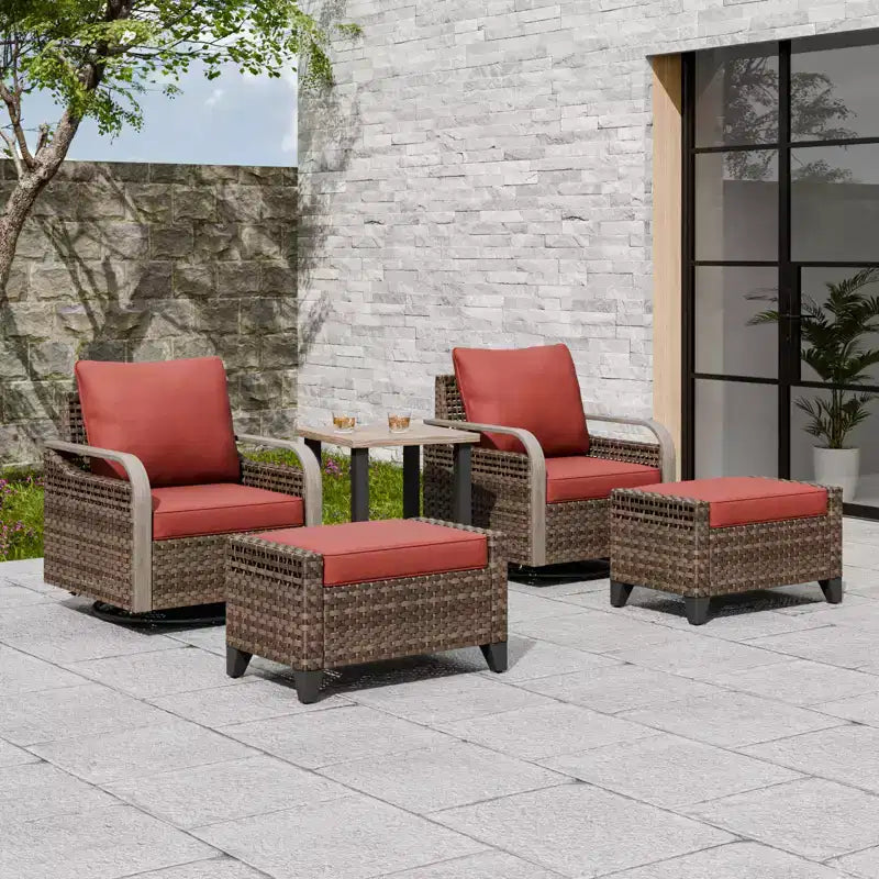 EAGLE PEAK Wicker Bistro Table and Chairs, Outdoor Patio Furniture, Swivel Rocking Chairs Ottomans & Table, 5 Piece Set