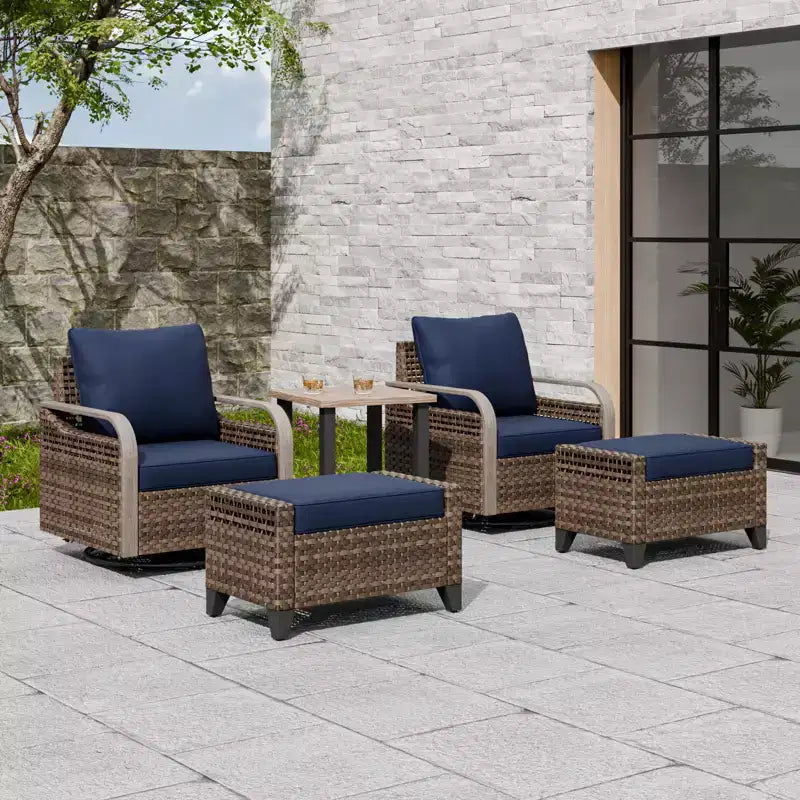 EAGLE PEAK Wicker Bistro Table and Chairs, Outdoor Patio Furniture, Swivel Rocking Chairs Ottomans & Table, 5 Piece Set