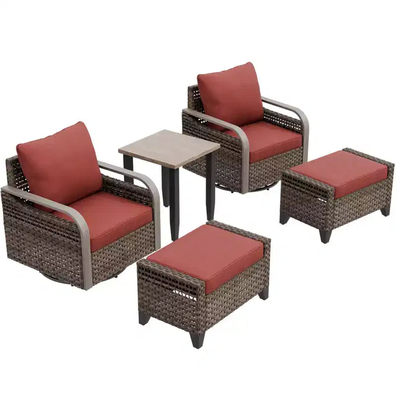EAGLE PEAK Wicker Bistro Table and Chairs, Outdoor Patio Furniture, Swivel Rocking Chairs Ottomans & Table, 5 Piece Set