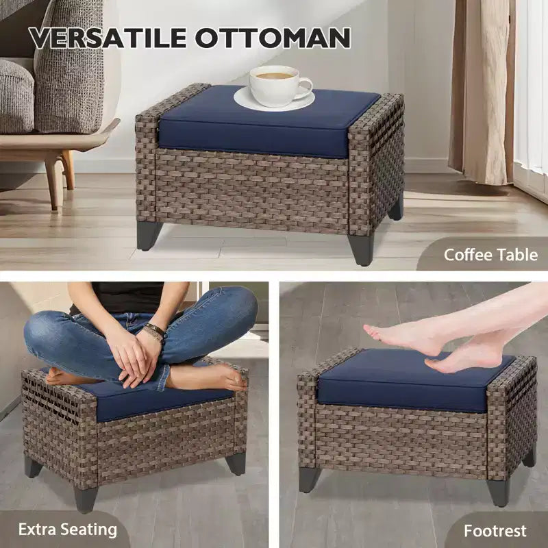 EAGLE PEAK Wicker Bistro Table and Chairs, Outdoor Patio Furniture, Swivel Rocking Chairs Ottomans & Table, 5 Piece Set