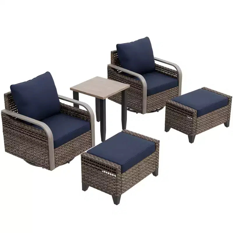 EAGLE PEAK Wicker Bistro Table and Chairs, Outdoor Patio Furniture, Swivel Rocking Chairs Ottomans & Table, 5 Piece Set