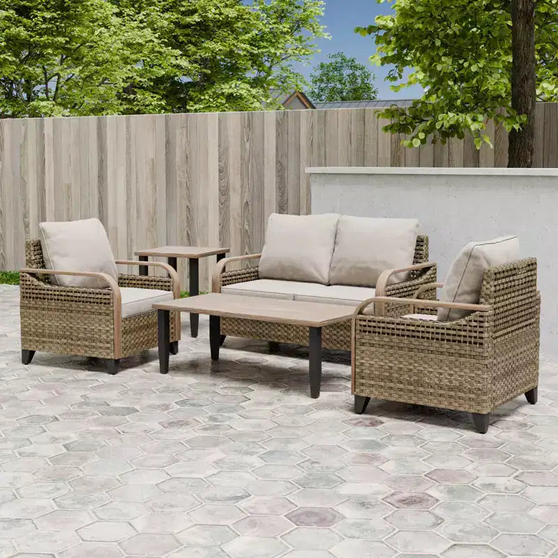 EAGLE PEAK Wicker Outdoor Patio Conversation Set, 2 Chairs, 2-Seat Loveseat, Coffee Table and Side Table, 5 Pieces