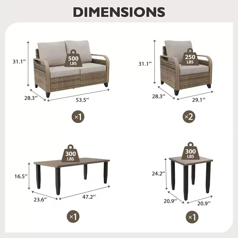 EAGLE PEAK Wicker Outdoor Patio Conversation Set, 2 Chairs, 2-Seat Loveseat, Coffee Table and Side Table, 5 Pieces
