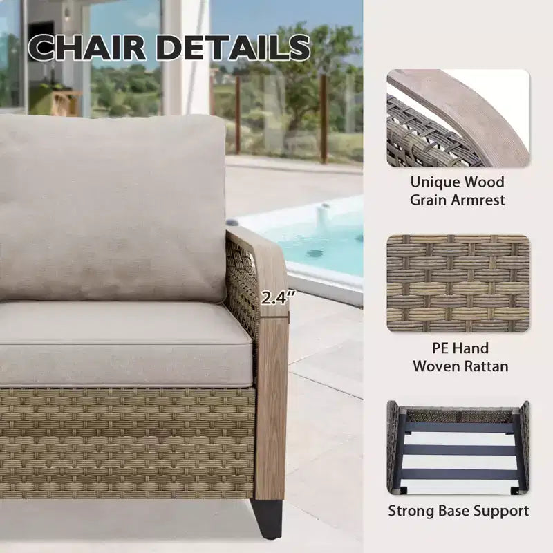EAGLE PEAK Wicker Outdoor Patio Conversation Set, 2 Chairs, 2-Seat Loveseat, Coffee Table and Side Table, 5 Pieces