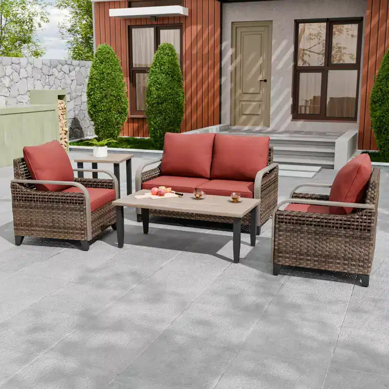 EAGLE PEAK Wicker Outdoor Patio Conversation Set, 2 Chairs, 2-Seat Loveseat, Coffee Table and Side Table, 5 Pieces