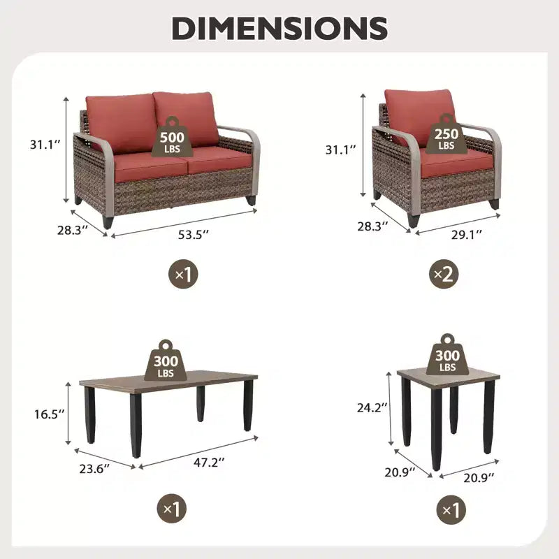 EAGLE PEAK Wicker Outdoor Patio Conversation Set, 2 Chairs, 2-Seat Loveseat, Coffee Table and Side Table, 5 Pieces