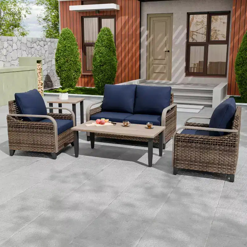 EAGLE PEAK Wicker Outdoor Patio Conversation Set, 2 Chairs, 2-Seat Loveseat, Coffee Table and Side Table, 5 Pieces