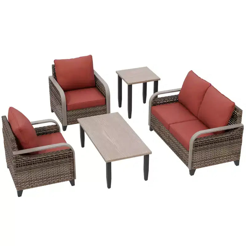 EAGLE PEAK Wicker Outdoor Patio Conversation Set, 2 Chairs, 2-Seat Loveseat, Coffee Table and Side Table, 5 Pieces