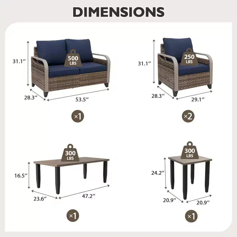 EAGLE PEAK Wicker Outdoor Patio Conversation Set, 2 Chairs, 2-Seat Loveseat, Coffee Table and Side Table, 5 Pieces