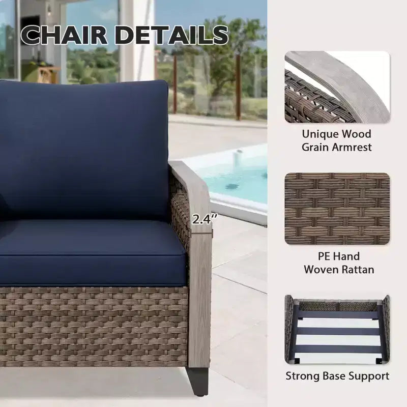 EAGLE PEAK Wicker Outdoor Patio Conversation Set, 2 Chairs, 2-Seat Loveseat, Coffee Table and Side Table, 5 Pieces