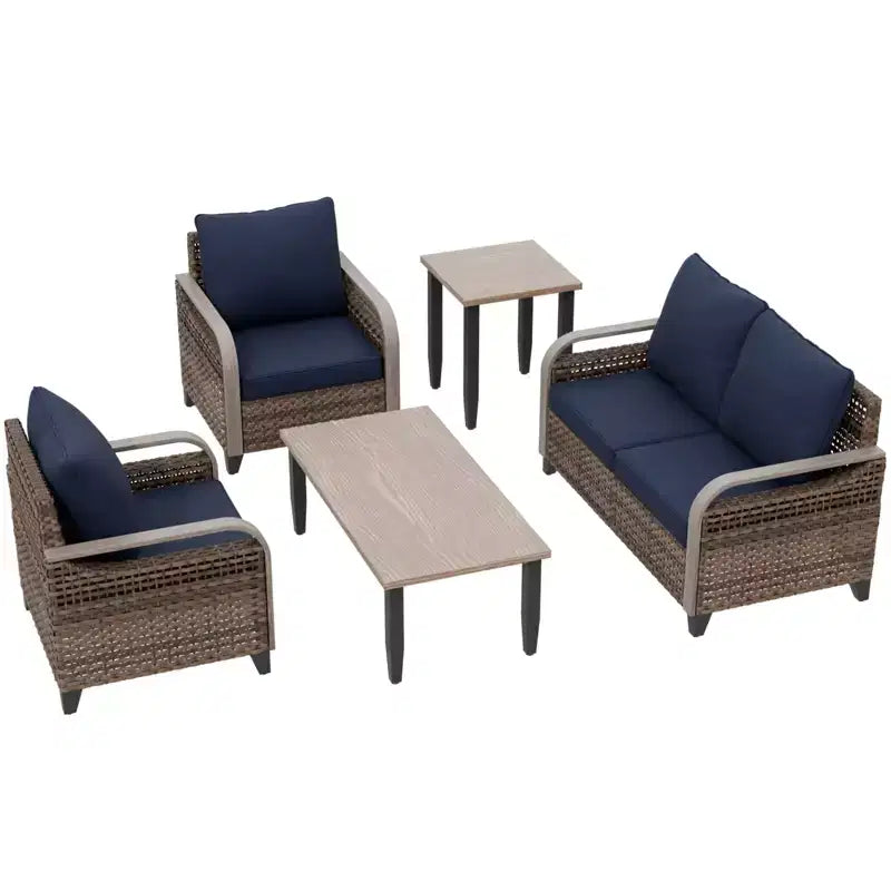 EAGLE PEAK Wicker Outdoor Patio Conversation Set, 2 Chairs, 2-Seat Loveseat, Coffee Table and Side Table, 5 Pieces