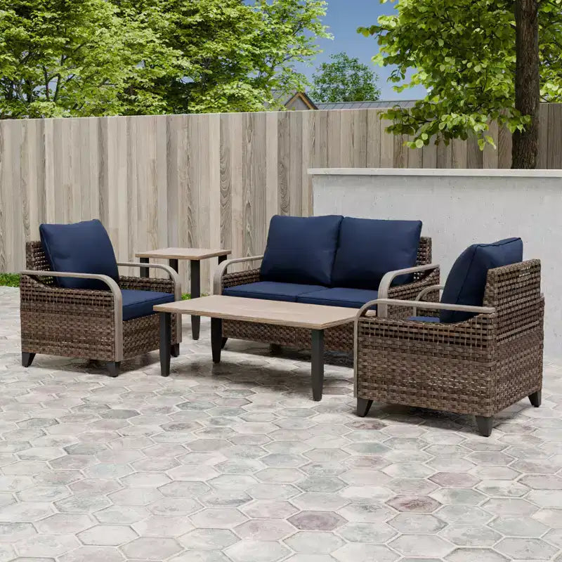 EAGLE PEAK Wicker Outdoor Patio Conversation Set, 2 Chairs, 2-Seat Loveseat, Coffee Table and Side Table, 5 Pieces