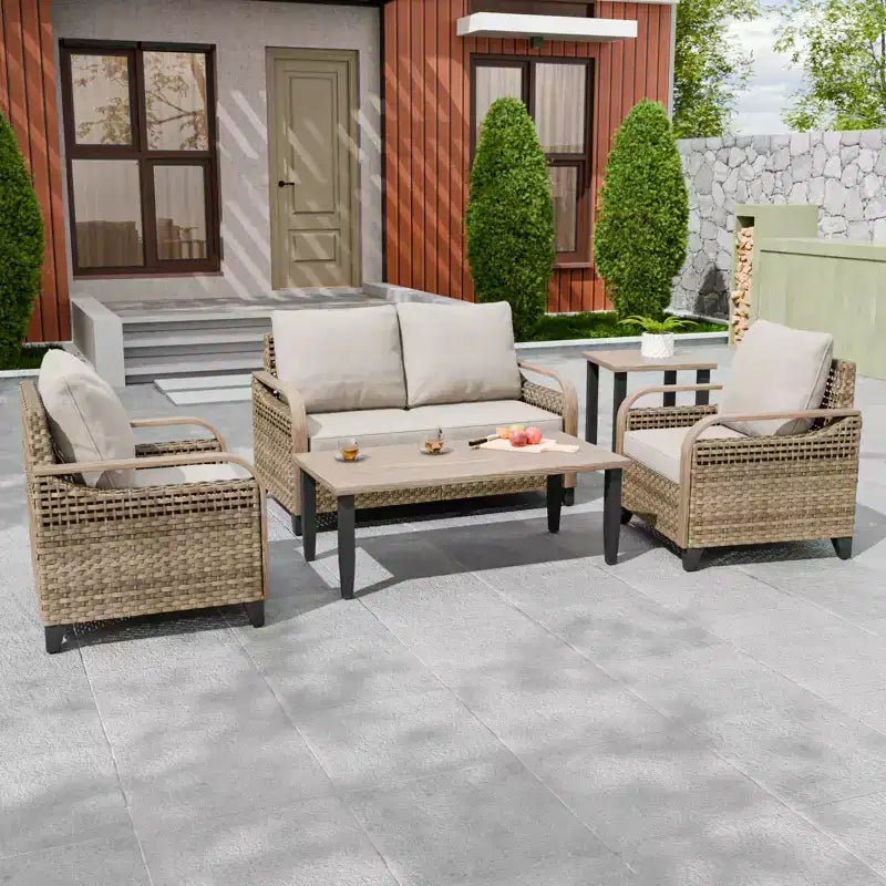 EAGLE PEAK Wicker Outdoor Patio Conversation Set, 2 Chairs, 2-Seat Loveseat, Coffee Table and Side Table, 5 Pieces
