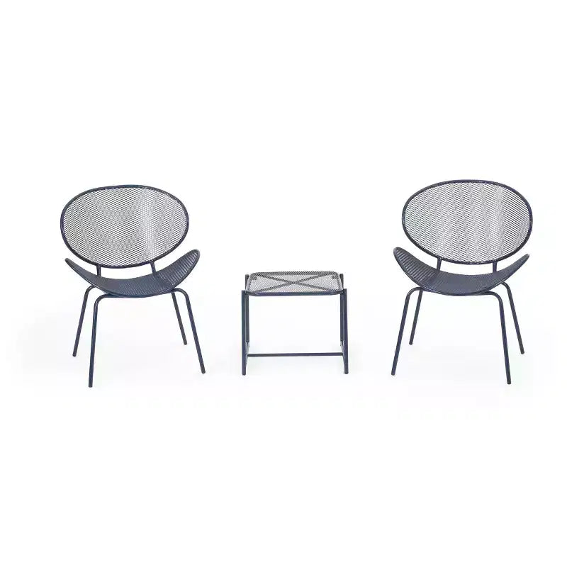 Christopher Knight Home James Outdoor 3 Piece Chat Set with Powder-Coated Iron Shell Chairs and Mesh Table