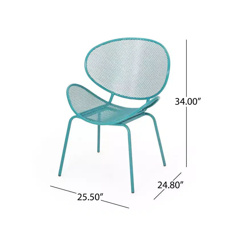 Christopher Knight Home James Outdoor 3 Piece Chat Set with Powder-Coated Iron Shell Chairs and Mesh Table