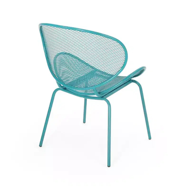 Christopher Knight Home James Outdoor 3 Piece Chat Set with Powder-Coated Iron Shell Chairs and Mesh Table
