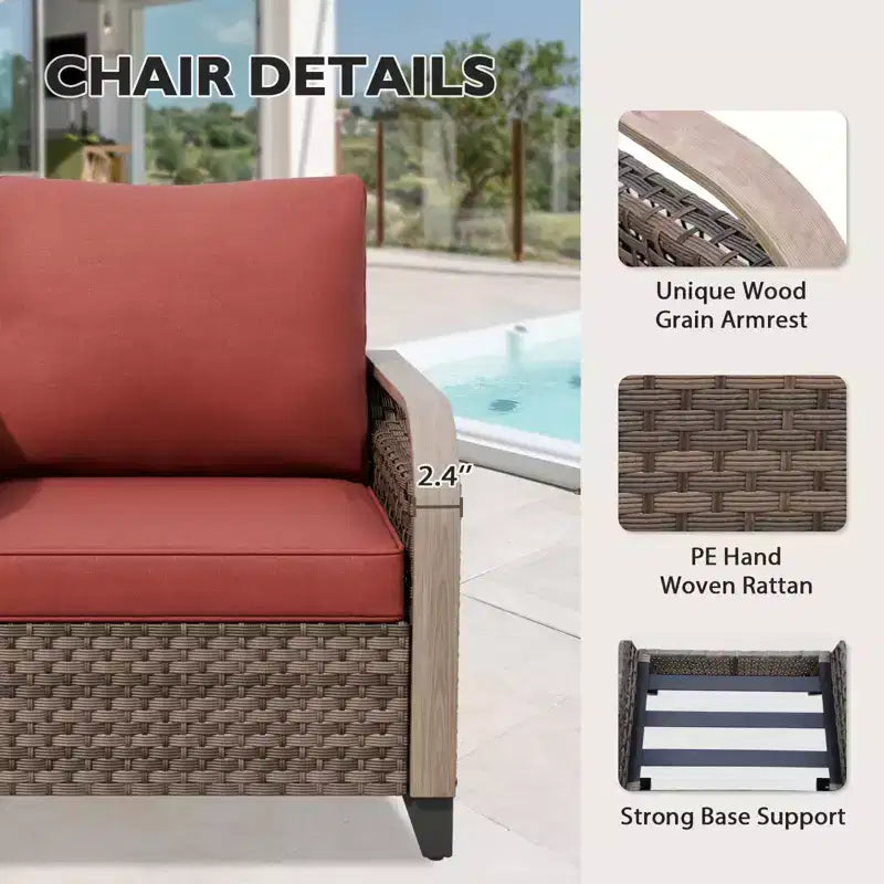 EAGLE PEAK Outdoor Rattan Furniture Set, Wicker Patio Couch, PE Rattan 3-Seat Sofa with Ottoman