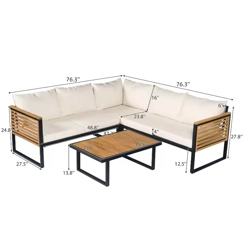 Christopher Knight Home Faye Patio Acacia and Metal Upholstered Seating Set with Slat Design