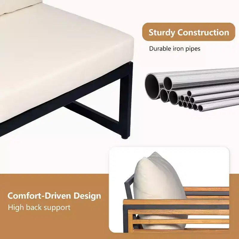Christopher Knight Home Faye Patio Acacia and Metal Upholstered Seating Set with Slat Design
