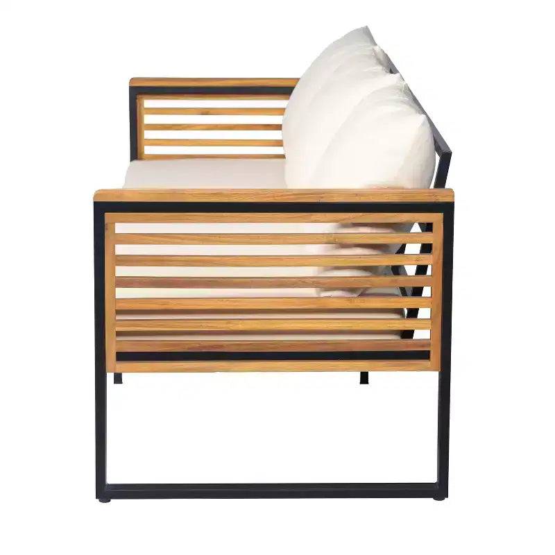Christopher Knight Home Faye Patio Acacia and Metal Upholstered Seating Set with Slat Design
