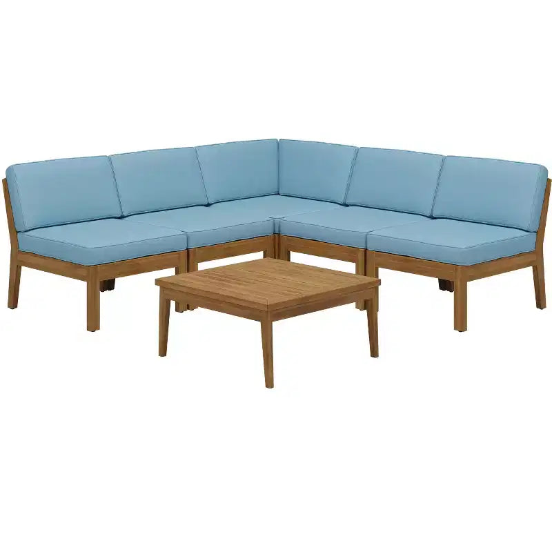 Christopher Knight Home Caelis Rustic 6 Piece Patio Acacia Wood Slatted Seating Set with Cushions