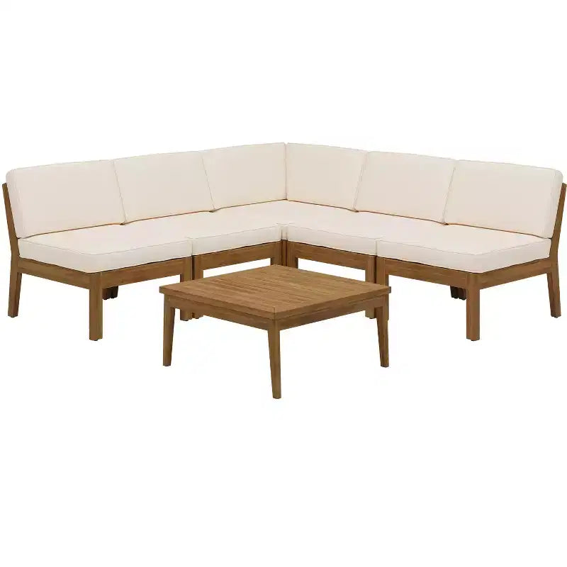 Christopher Knight Home Caelis Rustic 6 Piece Patio Acacia Wood Slatted Seating Set with Cushions