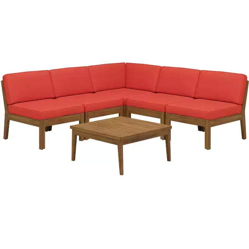 Christopher Knight Home Caelis Rustic 6 Piece Patio Acacia Wood Slatted Seating Set with Cushions