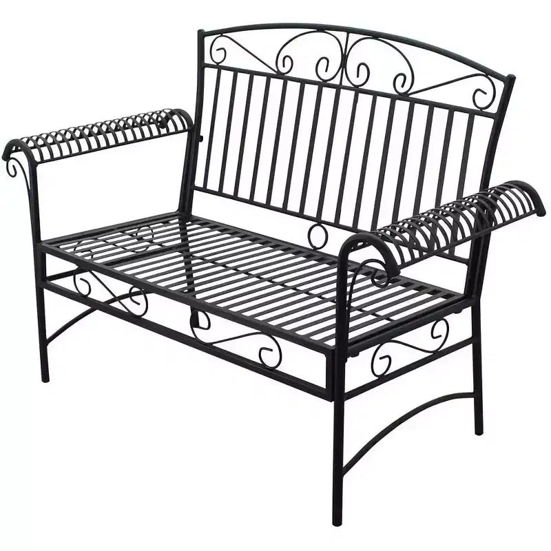 Courtyard Casual Black Steel French Quarter Outdoor Loveseat and Coffee Table Set