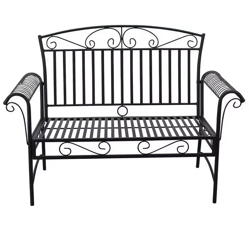 Courtyard Casual Black Steel French Quarter Outdoor Loveseat and Coffee Table Set