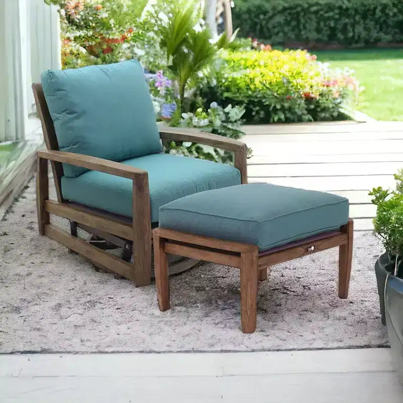 Courtyard Casual Avalon FSC Teak 2 pc Swivel Glider and Ottoman Set