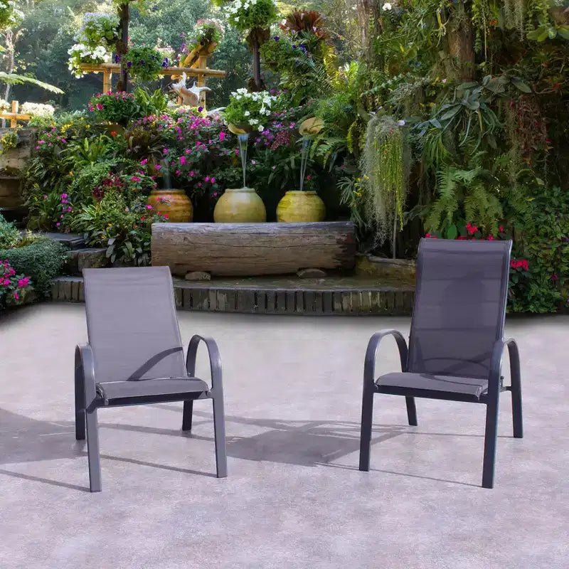 Courtyard Casual Santa Fe 5 pc Reclining Chair Set with Ottomans Includes Two Reclining Sling Chairs and Two Sling Ottomans and One End Table